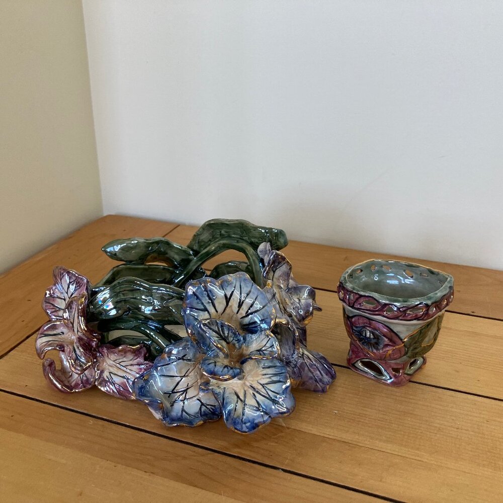 Iris Flower Candle Holders Heather Goldminc Blue Sky Ceramic Luster Glaze